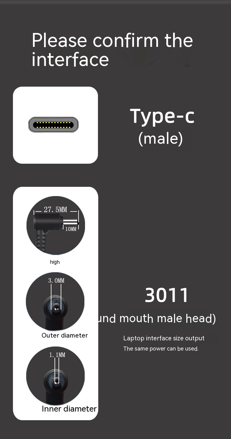 Title 8, Type-C Male Connector To 3011 Elbow Laptop PD T...