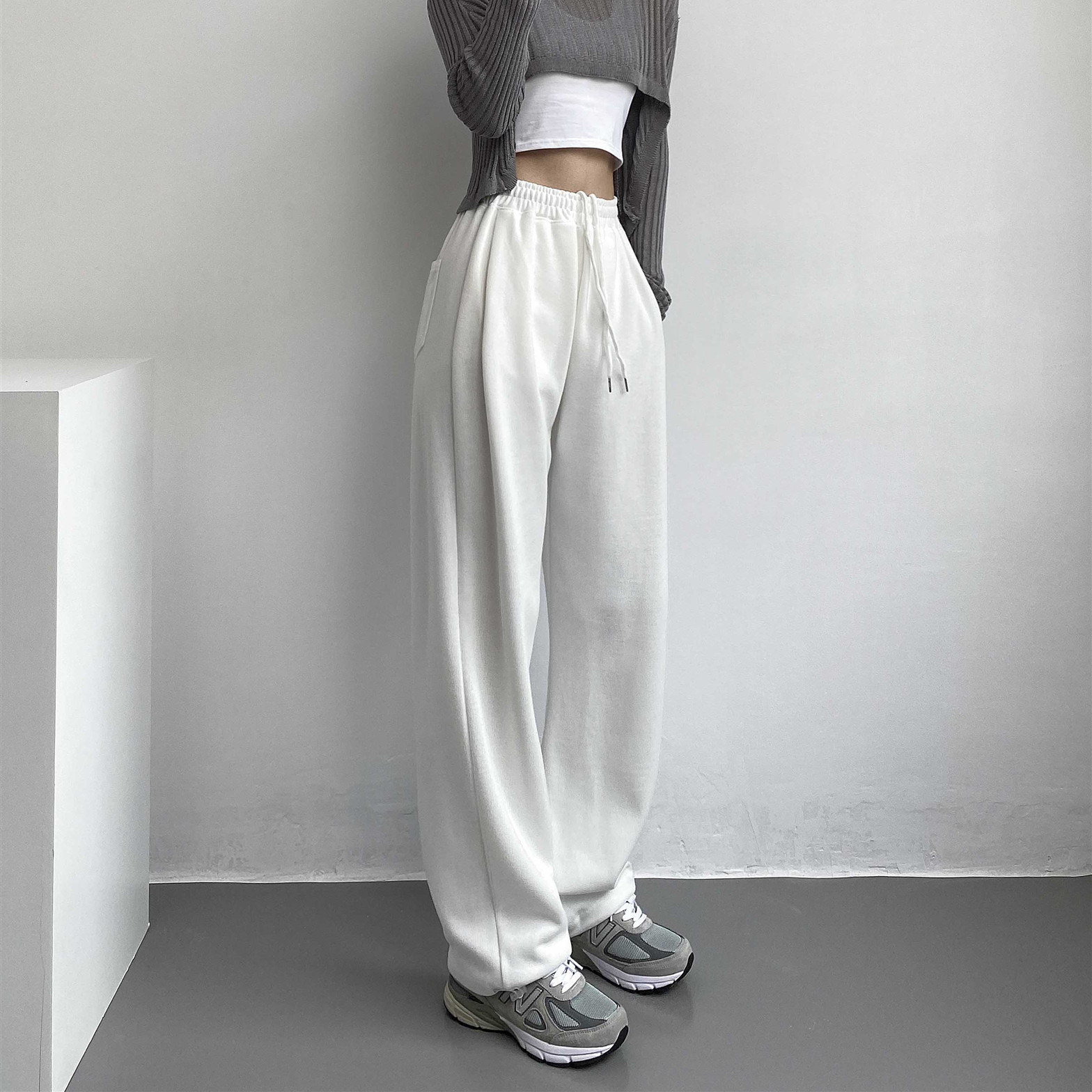 Drawstring Slim Wide-leg Leisure Trousers With Girdles