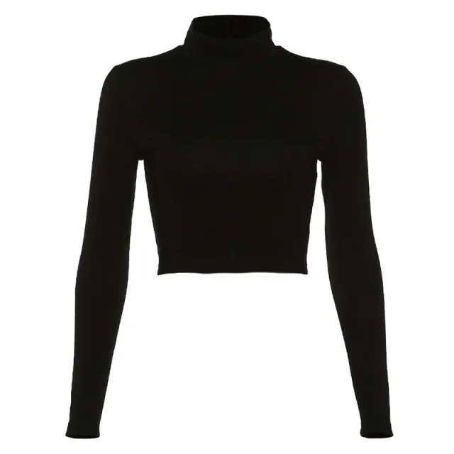 Hollow Sexy Slim fit Lace up Long sleeved Top Bottoming Shirt Black - Shop at LoveMi
