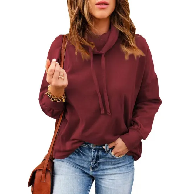 Women's High Neck Drawstring Hoodie With Long Sleeves Red - Shop at LoveMi