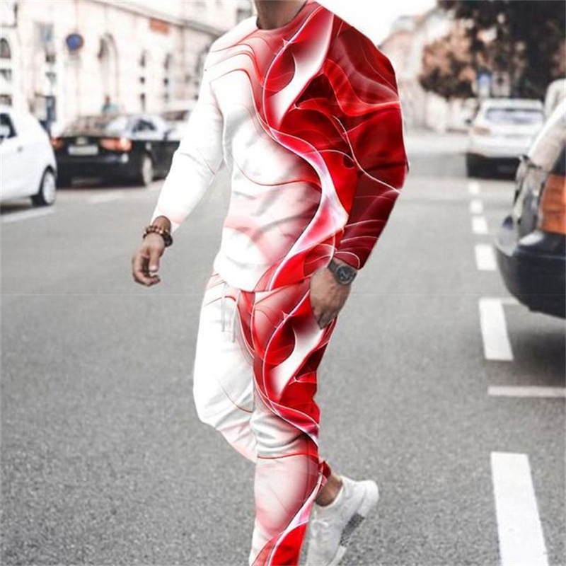 Men's 3D Digital Printing Long Sleeve Shorts Round Neck Suit