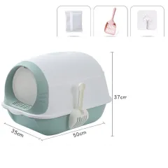 Elevated Semi-closed Litter Suction Deodorant Cat Toilet With Flip Cover - Blue - View 1