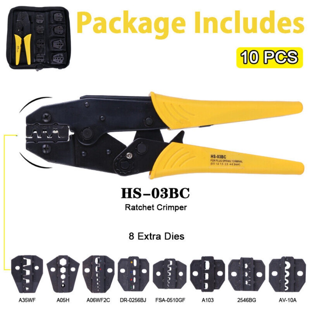Ratchet Crimper Pliers Wire Terminal Crimping Tool Interchangeable Jaw Insulated — image 4