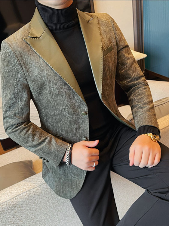 Jacquard Velvet Leather Lapel Men's Blazer