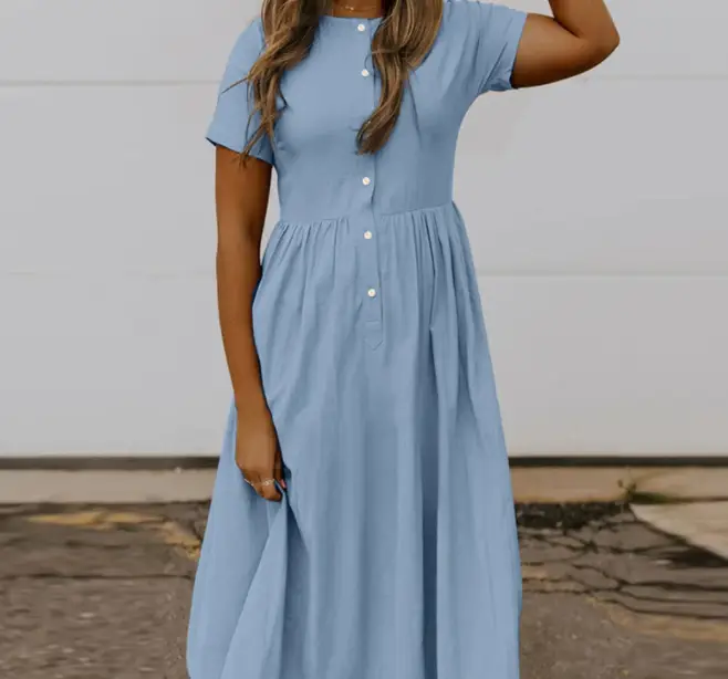 Temperament Retro Gentle Simple Solid Color V-Neck Skirt