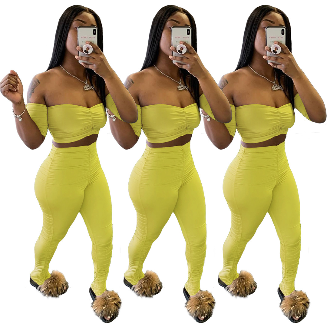 Ladies Tube Top With Umbilical Folds Solid Color Two-piece Suit