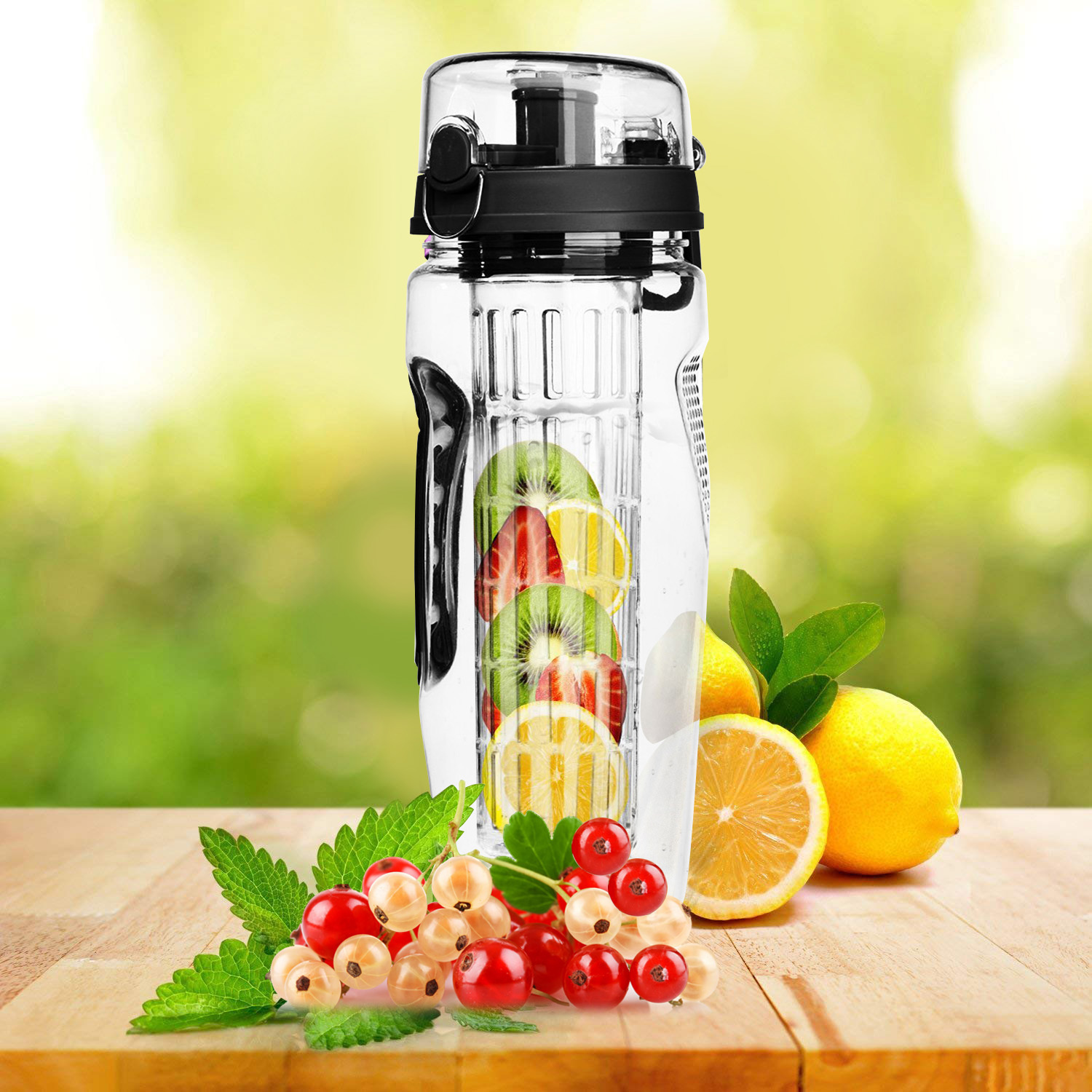 3 Color Options - 1Pc Fruit Infuser Water Bottle 32OZ Juice Shaker Sport With Flip Top Lid Anti-Slip Grips For Office Home Sport Running Walking Hiking - Image 9