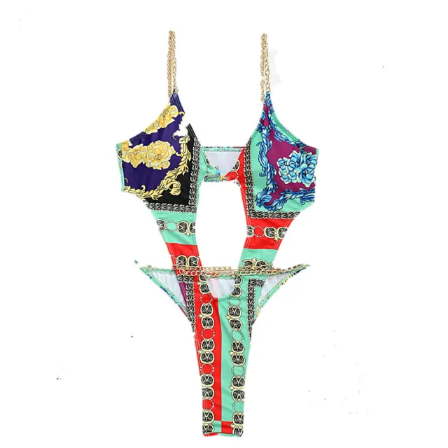 New Printed One piece Bikini Metal Chain Swimsuit Green - Shop at LoveMi