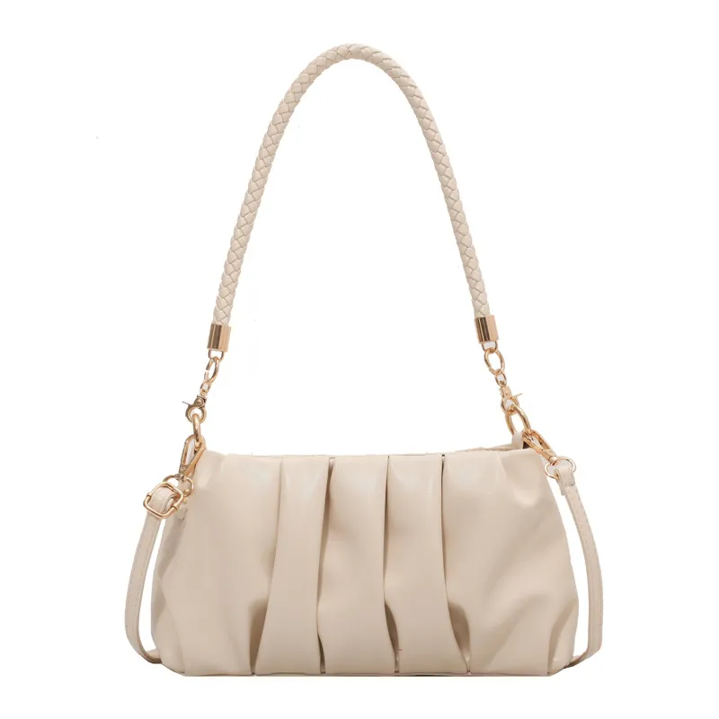 Small Soft PU Leather Underarm Handbags - Beige