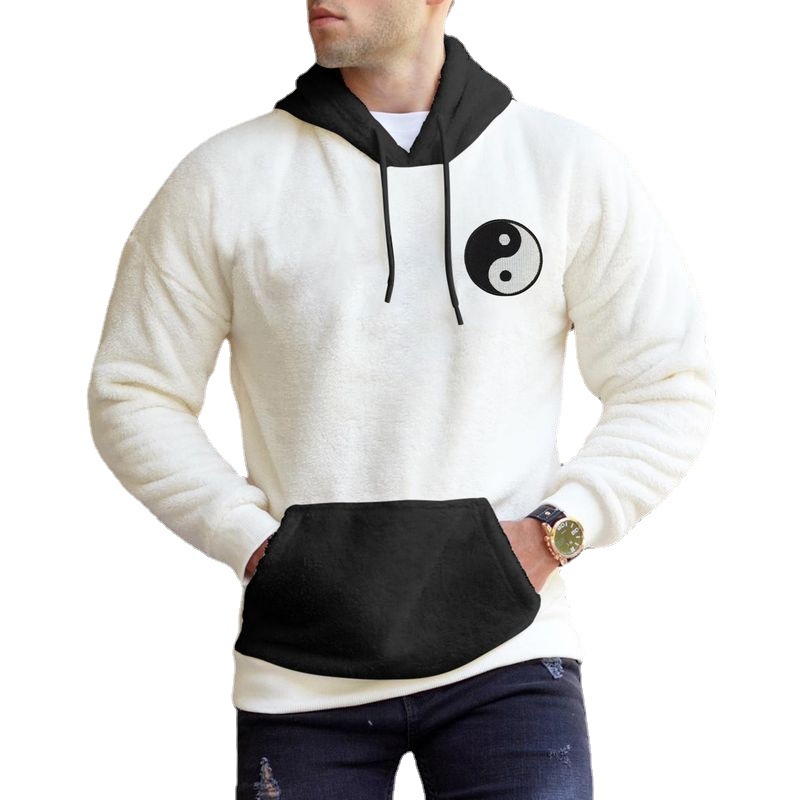 Fall New Men's Hooded Stitching Loose Sweater Trend