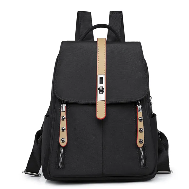 Rivet Pull Head Anti theft Lock Buckle Backpack For Women Black - Shop at LoveMi
