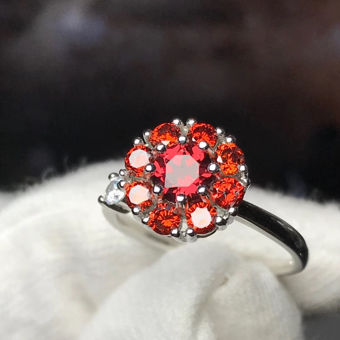 Natural Garnet Faceted Plum Transit Ring