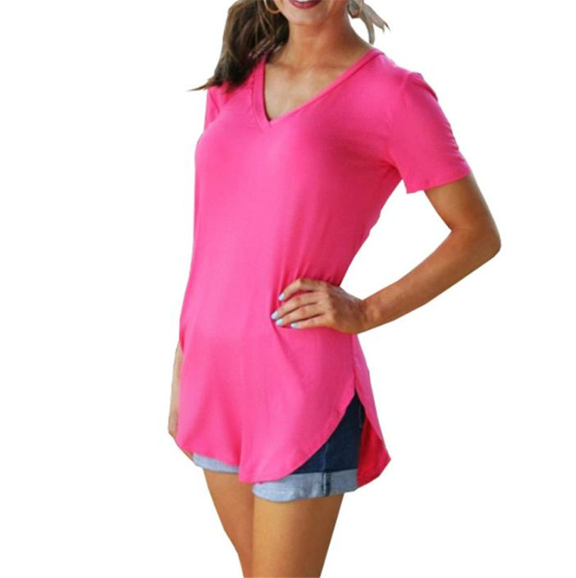 Title 3, V-neck Solid Color Loose Short-sleeved T-shirt