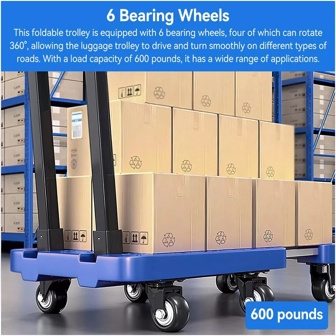 270KG Folding Hand Truck Luggage Dolly Trolley Moving Platform Cart Heavy Duty 24