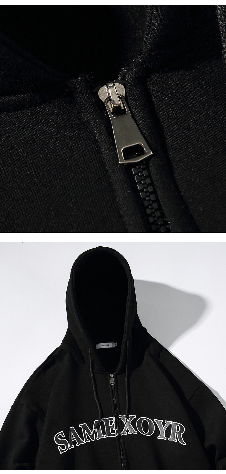 Alphabet-print Hooded Cardigan Sweater On White