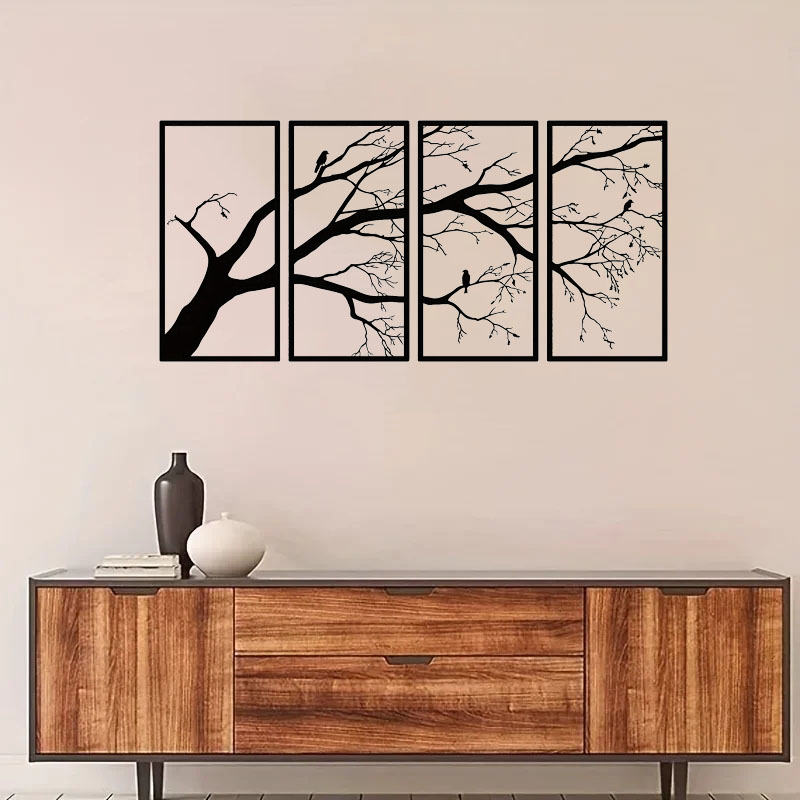 Luxury Metal Wall Art Decor Set Of 4 - Black Tree Of Life Sculpture view 7