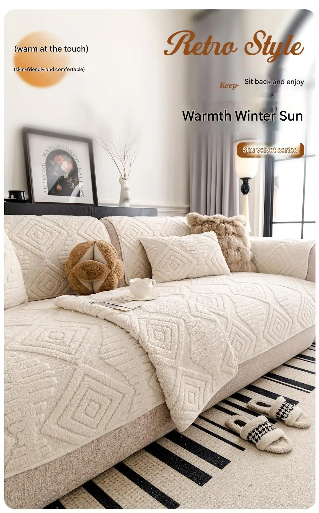 Winter Plush Sofa Cushion Cover Modern Minimalist Luxury Straight-Cut Anti-Slip Thickened Winter Sofa Seat Pad Cover