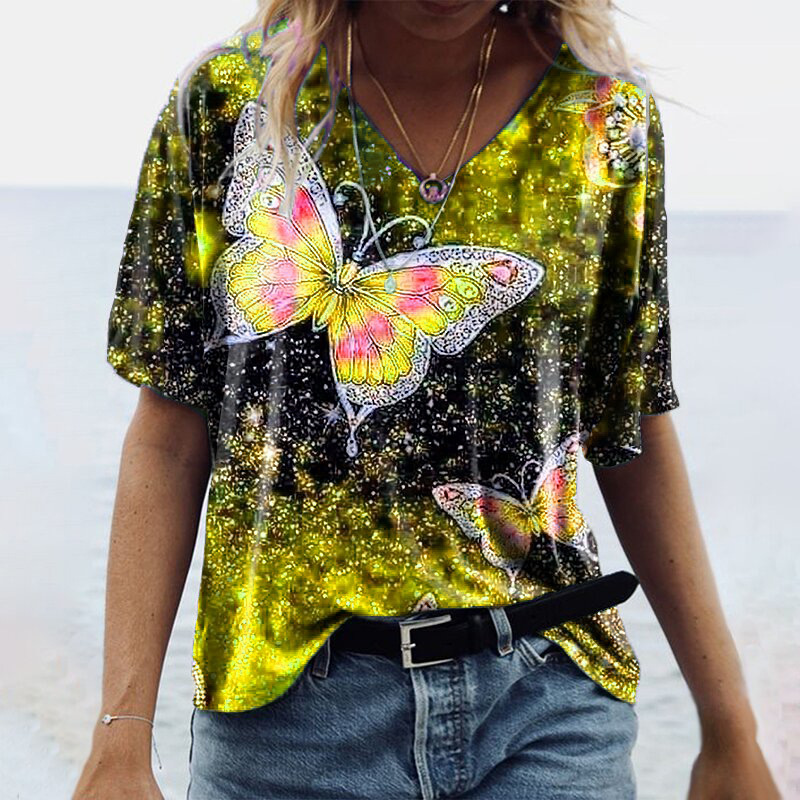 Title 5, Spring And Summer Short-sleeved Butterfly Print...