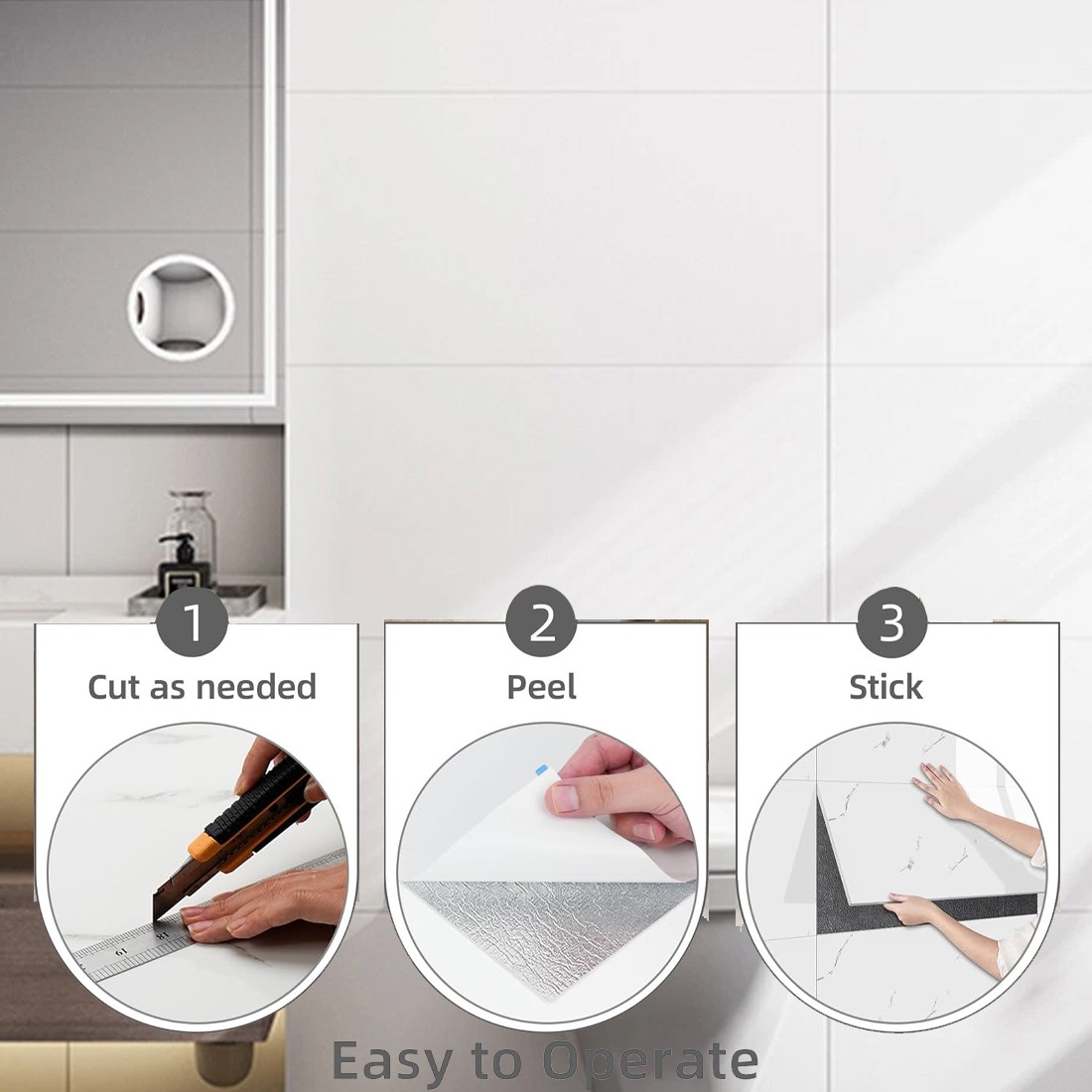 12PCS PVC Marble Tiles Wall Sticker Self-Adhesive Stick Kitchen Bathroom Decor