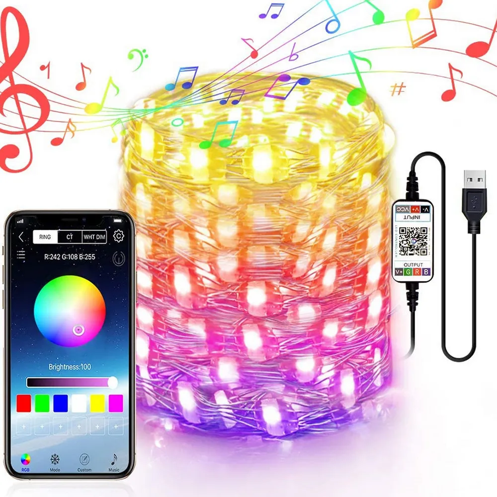 APP Light String Mobile Phone Bluetooth USB Copper Wire Music Decorative Lantern – image 7