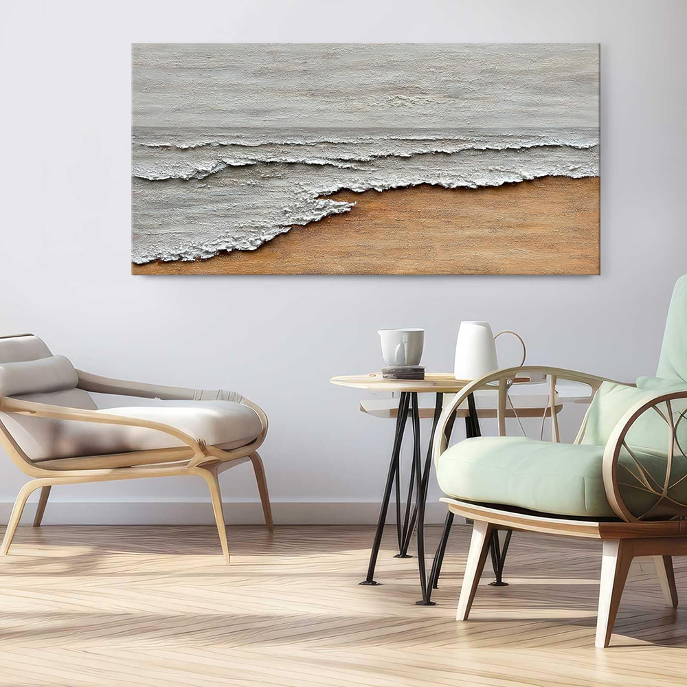 Nordic Hand-painted Oil Painting On Canvas Abstract Textured Seaside Landscape Wall Art Decoration For Home Living Room Office Decor Mural