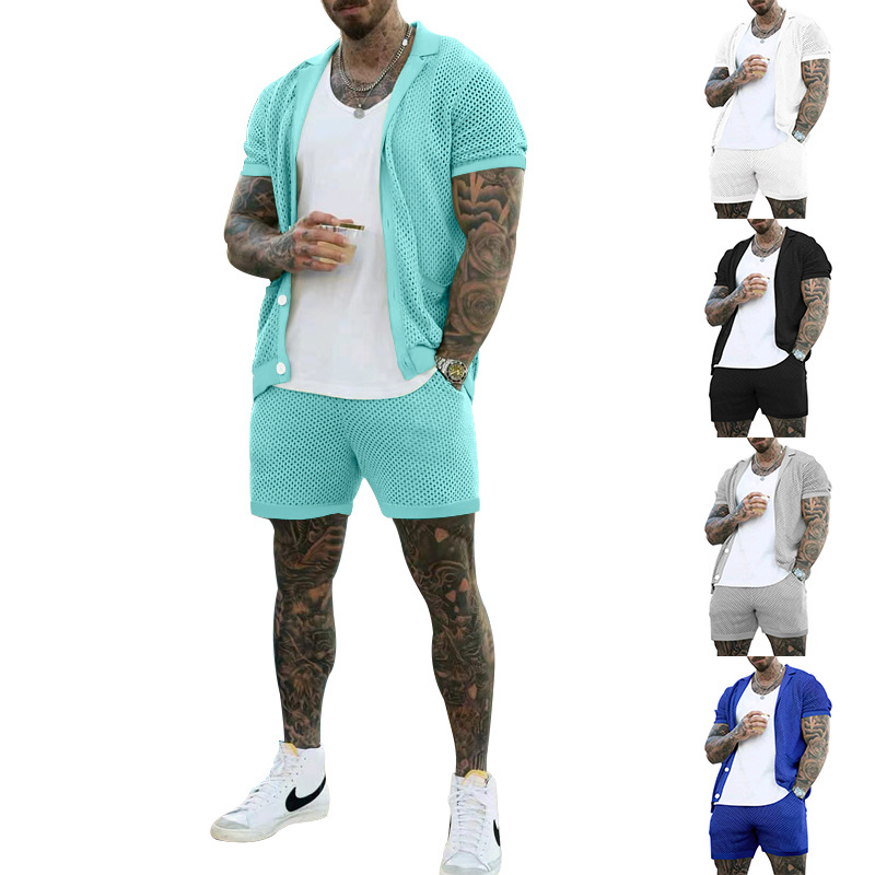 Title 3, Mens Fashion Casual Hollow Short-sleeved Short...