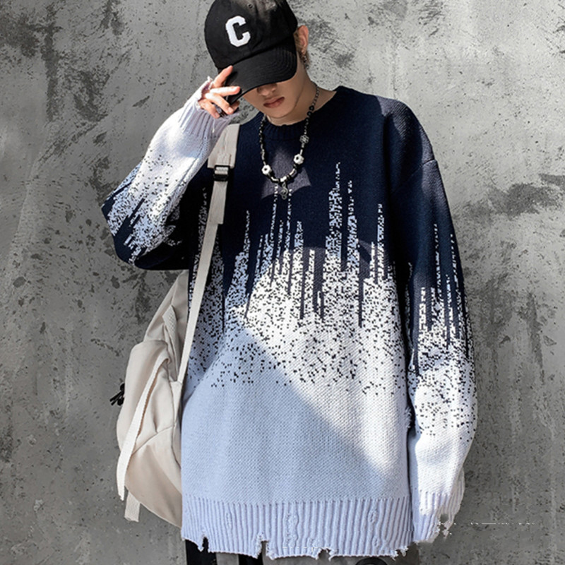 Men's Autumn And Winter New Hole Jacquard Loose-fitting Sweater