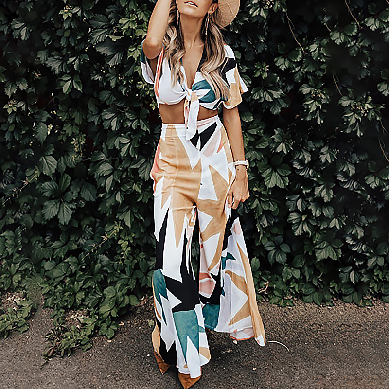 Fashion Printed High Waist Loose Casual Suit