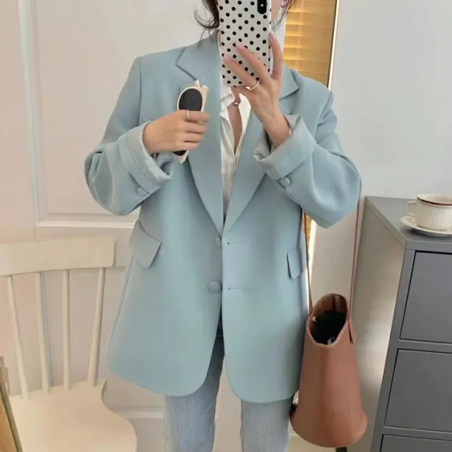 Fashion Shoulder Pad Korean Style Loose Suit Light Blue - Shop at LoveMi