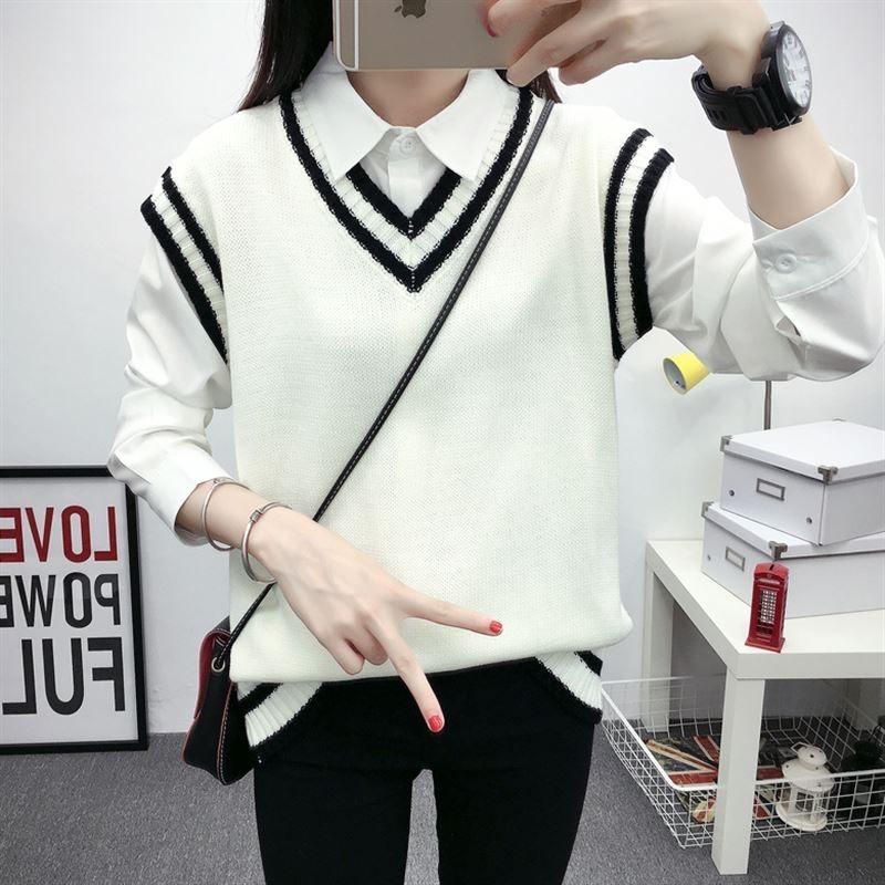 Autumn Women's Two-piece Suit With Shirt And Waistcoat Korean Version