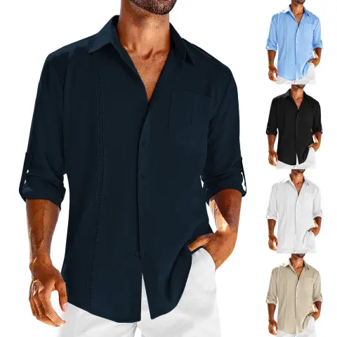 Casual Long Sleeve Shirt with Pocket Lace Polo Collar