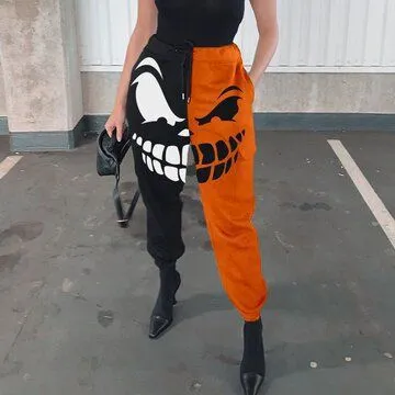 Sports Black Orange Print Dress Color Casual Women's Trousers Orange - Shop at LoveMi