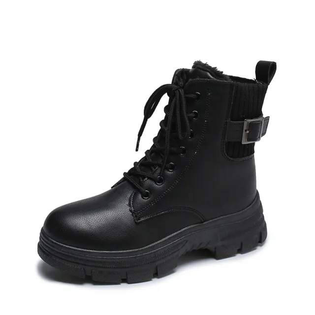 British Style Warm Fur Boots With Thick Heels Black - Shop at LoveMi