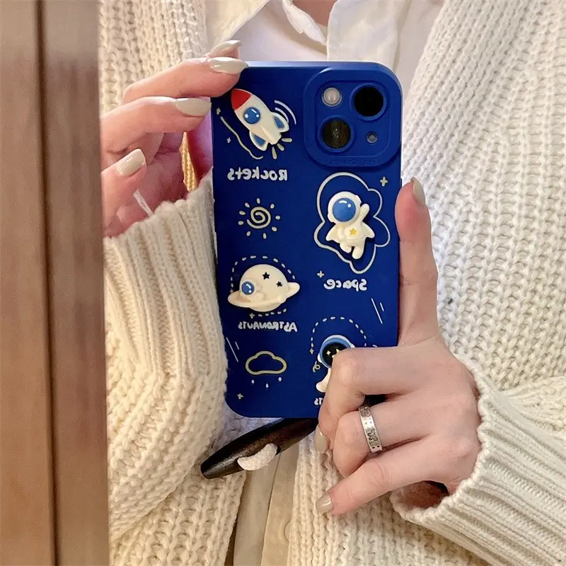 Pupil Eye Phone Case Cartoon Astronaut Klein Blue Soft