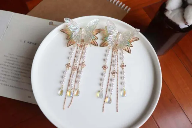 Fantasy Butterfly Hairpin Hanfu Tassel Headwear Orange Pair - Shop at LoveMi