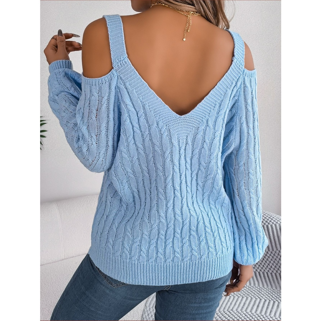 Fried-Dough Twist Off-Shoulder Lantern Sleeve Sweater