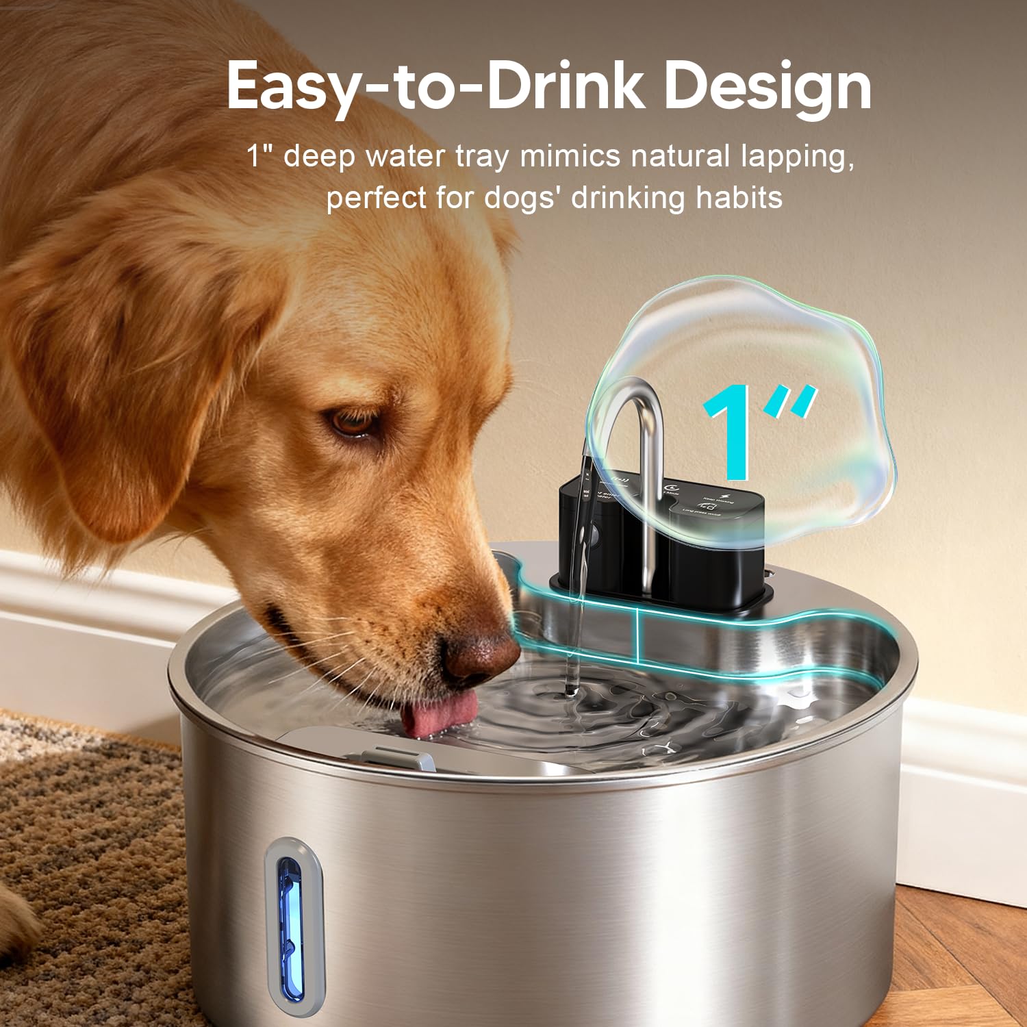 7L Dog Water Dispenser, Made Of Stainless Steel, With A Capacity Of 236 Ounces, Four Layers Of Filtration, Ultra-quiet Water Pump, Water Level Window Design, Easy To Clean, Suitable For Large Dog — foto 6