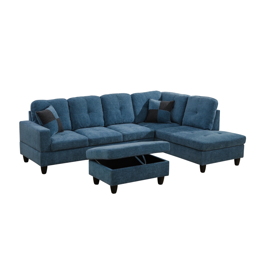 Pickup Only--Blue Flannel 3-Piece Couch Living Room Sofa Set