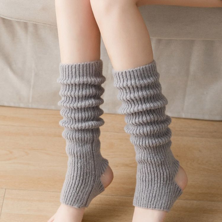 Black Slouchy Knit Leg Warmers, Footless Open Heel Socks, Women's Cozy Balletcore Leg Warmers For Fall & Winter