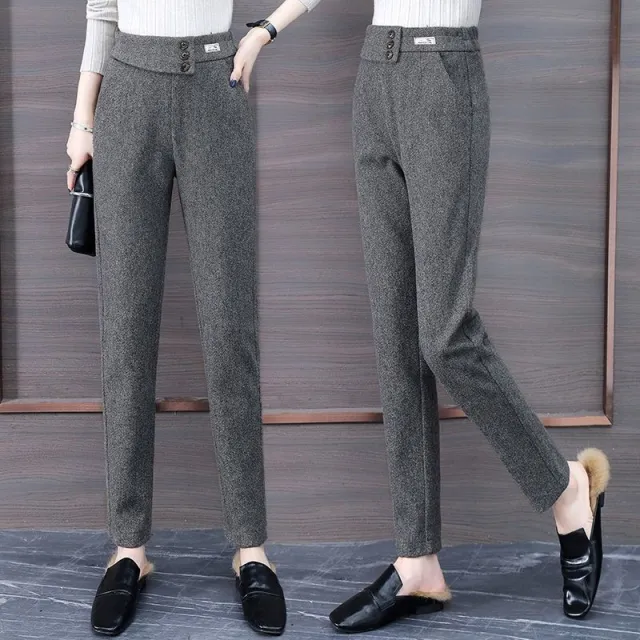 Women's Herringbone Woolen Pants Autumn And Winter Grey - Shop at LoveMi