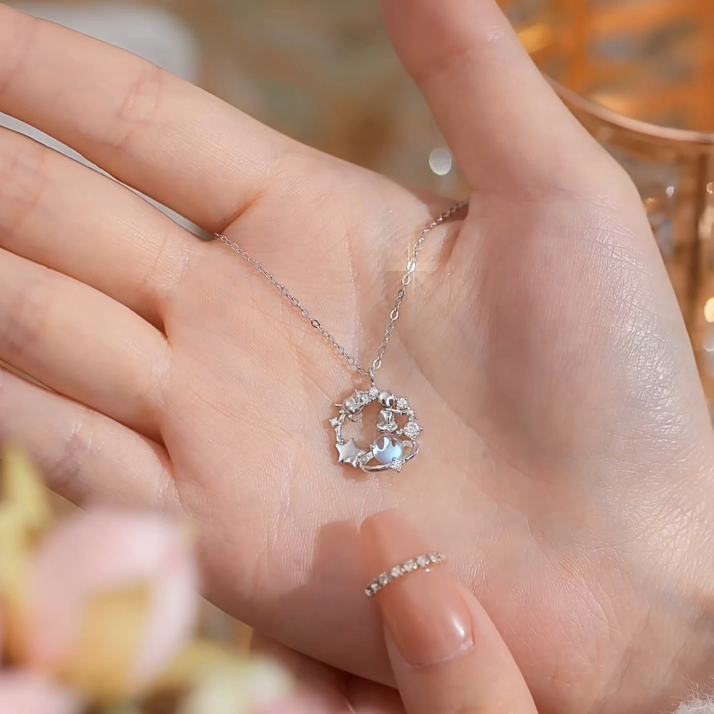 1pc 999 Sterling Silver Moonstone Little Prince Planet Pendant Necklace, Dreamy Sweet Style, Perfect For Daily Wear & Valentine's Gifts