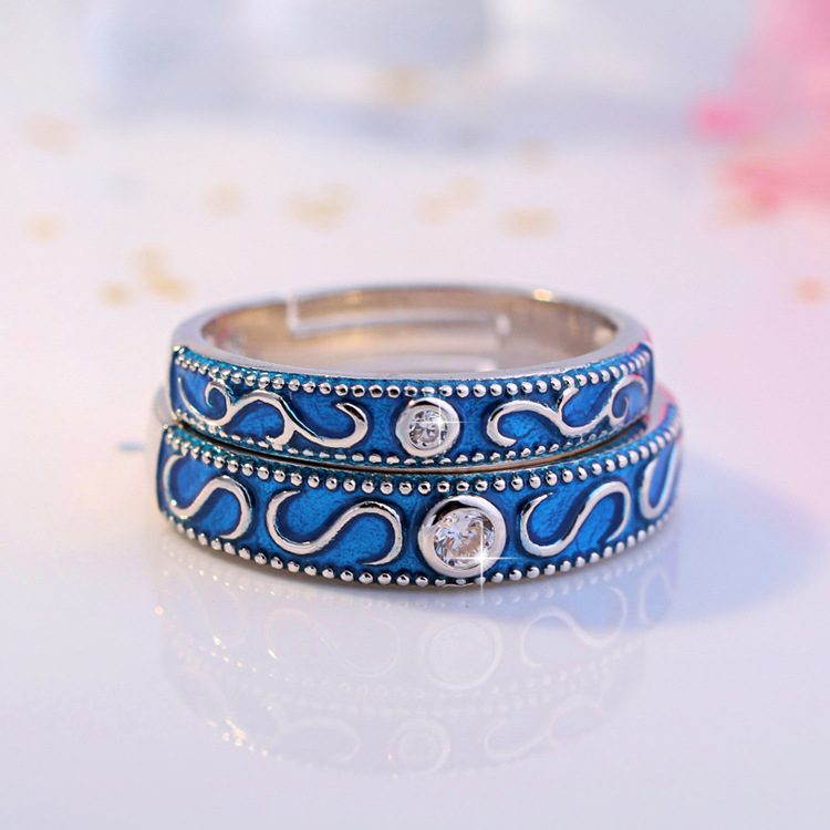 Title 2, Diamond-encrusted Blue Ring With Adjustable Ope...