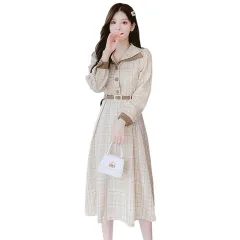 Autumn And Winter French Retro Plaid Dress - Photo Color - View 1