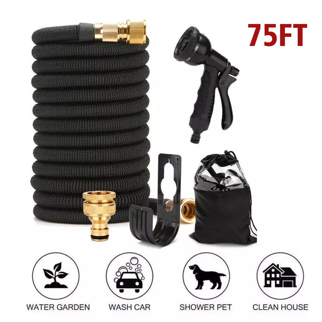 Heavy Duty 25-100FT Expandable Garden Hose Pipe Flexible With Water Spray Gun UK