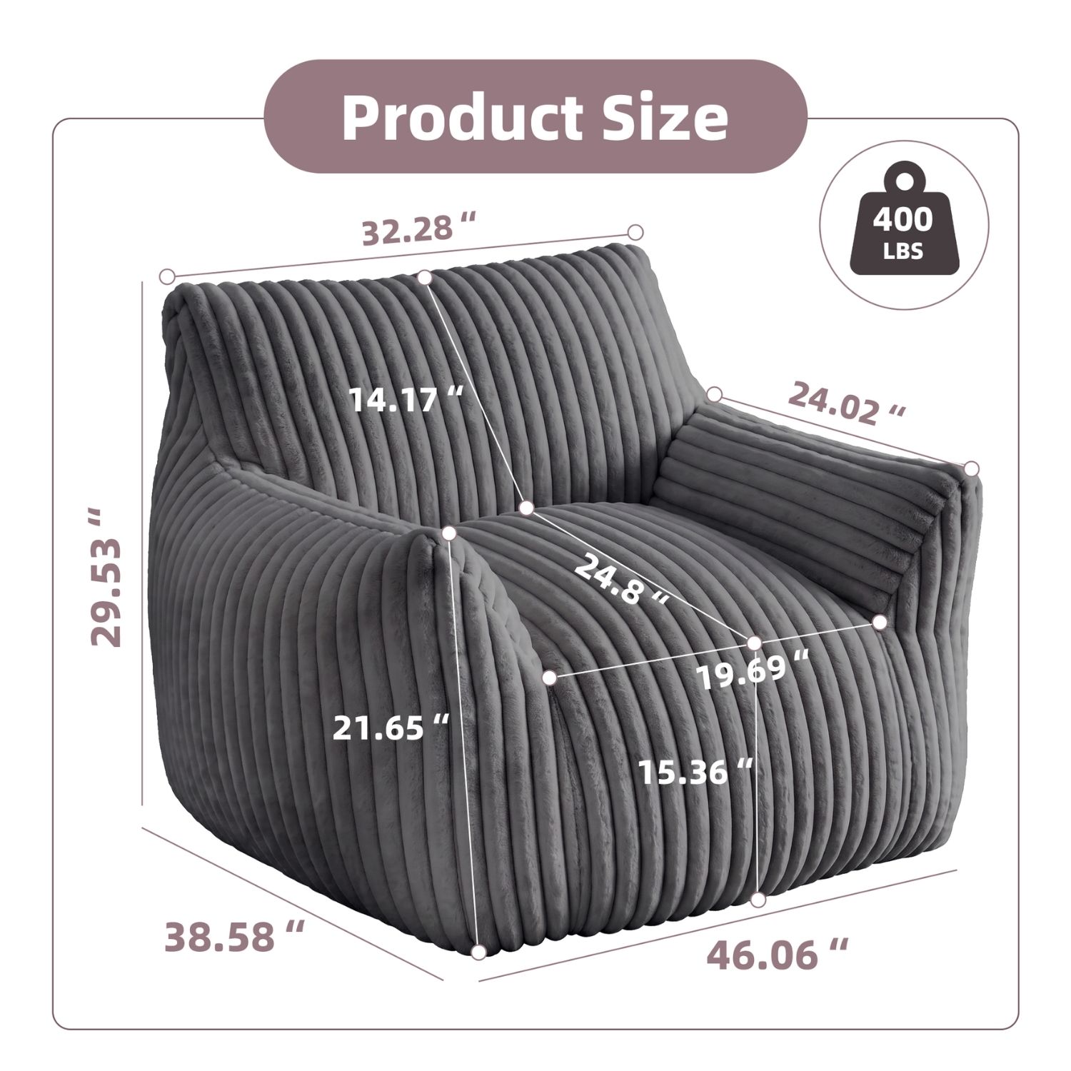 Fluffy Bean Bag Lounge Chair, Cloud-Style Single Sofa With Armrests, Super Soft For Reading And Relaxation image 2