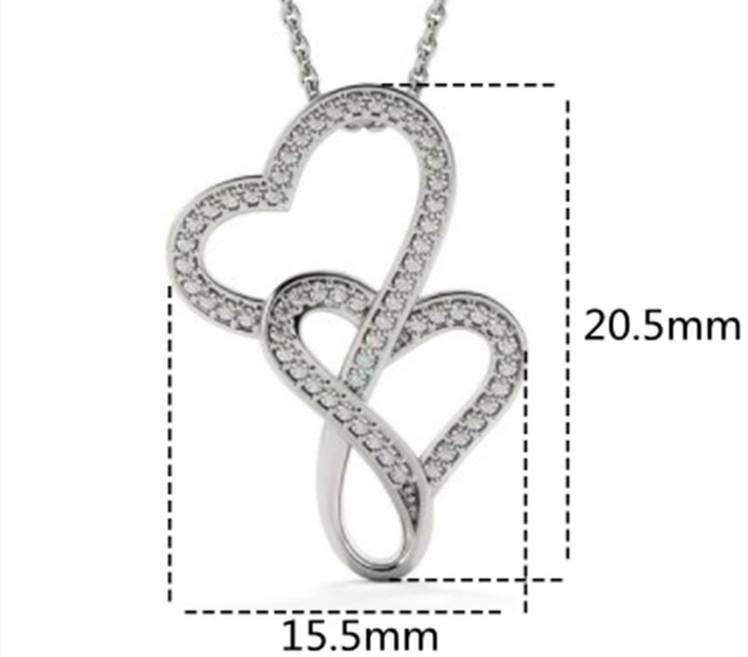 Title 4, S925 Sterling Silver Double Love Heart Ogrlica