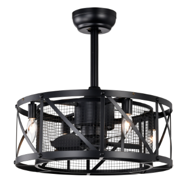 20''Industrial Ceiling Fan With Remote Control,3 Speed,AC Motor, Timing,5 PC Blades Small Size Ceiling Fan- For Bedroom, Living Room--NOT Included Bulbs--Matte Bla