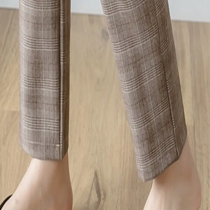 Women's New Spring And Autumn Plaid Casual Pants High Waist