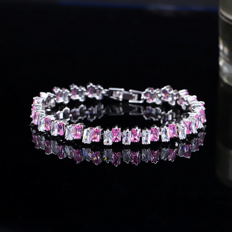 Title 7, Square Blue Purple Transparent Zircon Bracelet