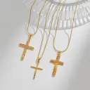 Stainless Steel Cross Pendant Necklace With Rhinestone Inlay view 1